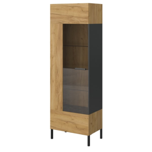 SANTES display cabinet, 1w, oak color, gold color/anthracite color