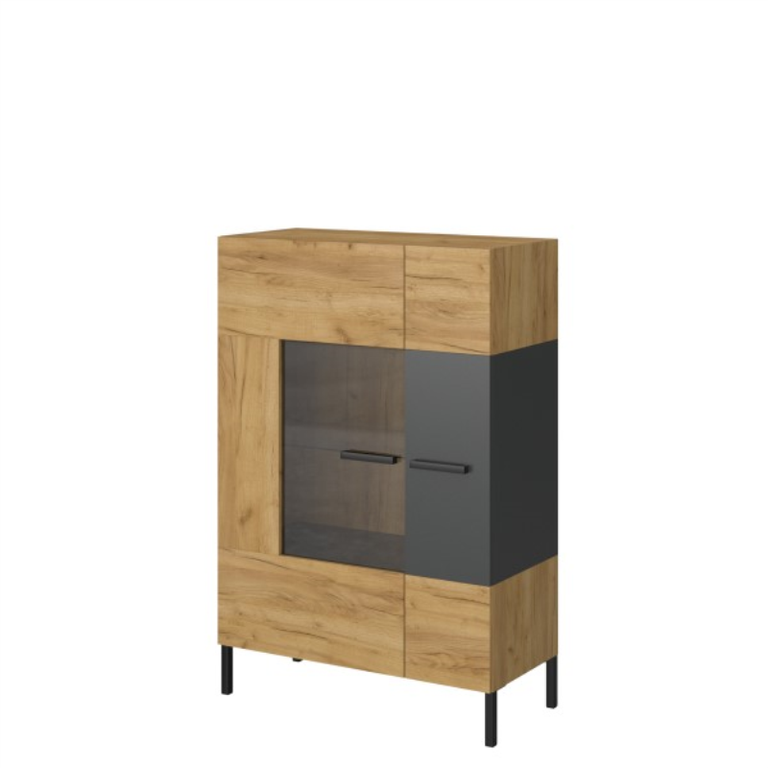 SANTES low display cabinet, 1 pc., 1 pc., handmade oak color, gold/anthracite color