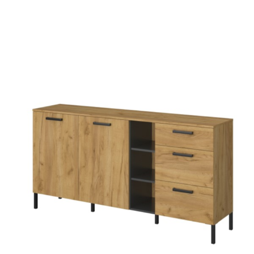 SANTES chest of drawers, 2 drawers, 3 drawers, oak, gold/anthracite color