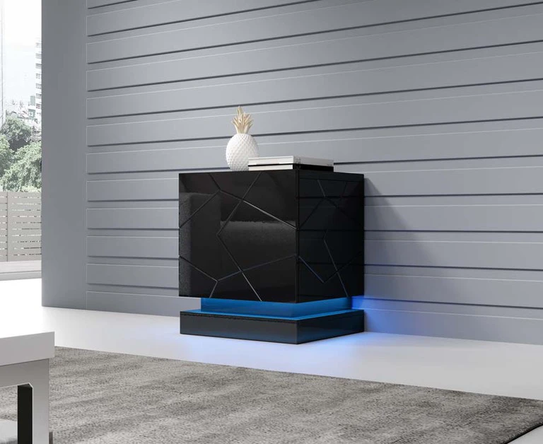 QIU black bedside tables with LED lamps