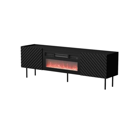LUCCA TV CABINET MATT BLACK 180 2D WITH FIREPLACE