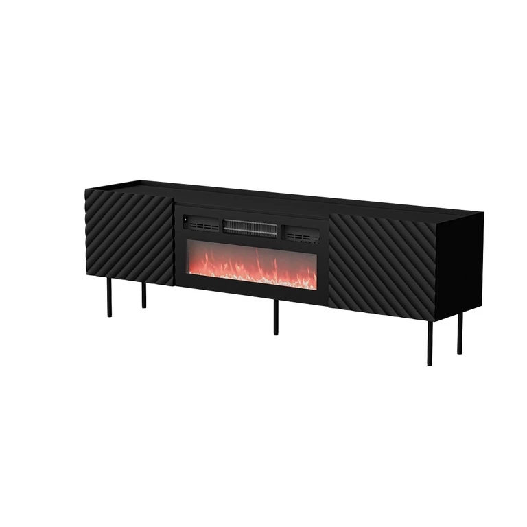 LUCCA TV CABINET MATT BLACK 180 2D WITH FIREPLACE