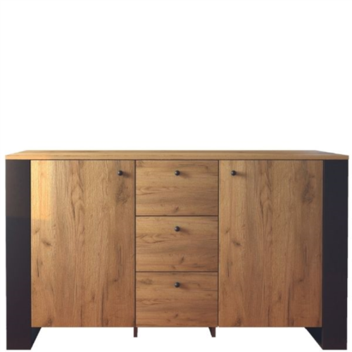 WOODEN chest of drawers, 2 drawers, 3 drawers, oak color, gold