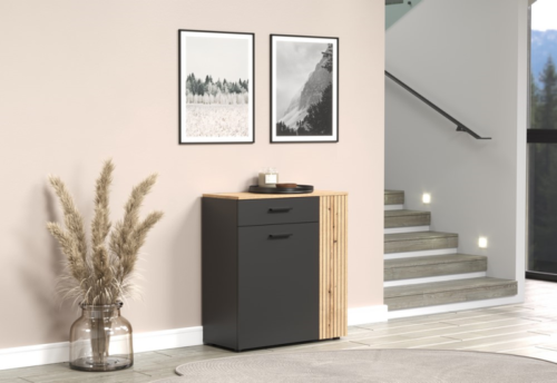 ESTEBAN chest of drawers, 2 drawers, 1 pc., graphite color / oak color, evok color