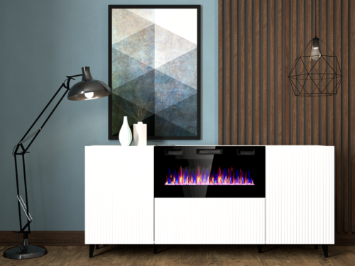 PAFOS chest of drawers, 180 cm, white, with fireplace