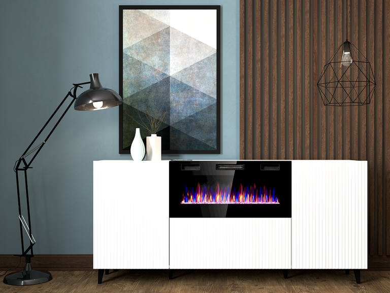 PAFOS chest of drawers, 180 cm, white, with fireplace