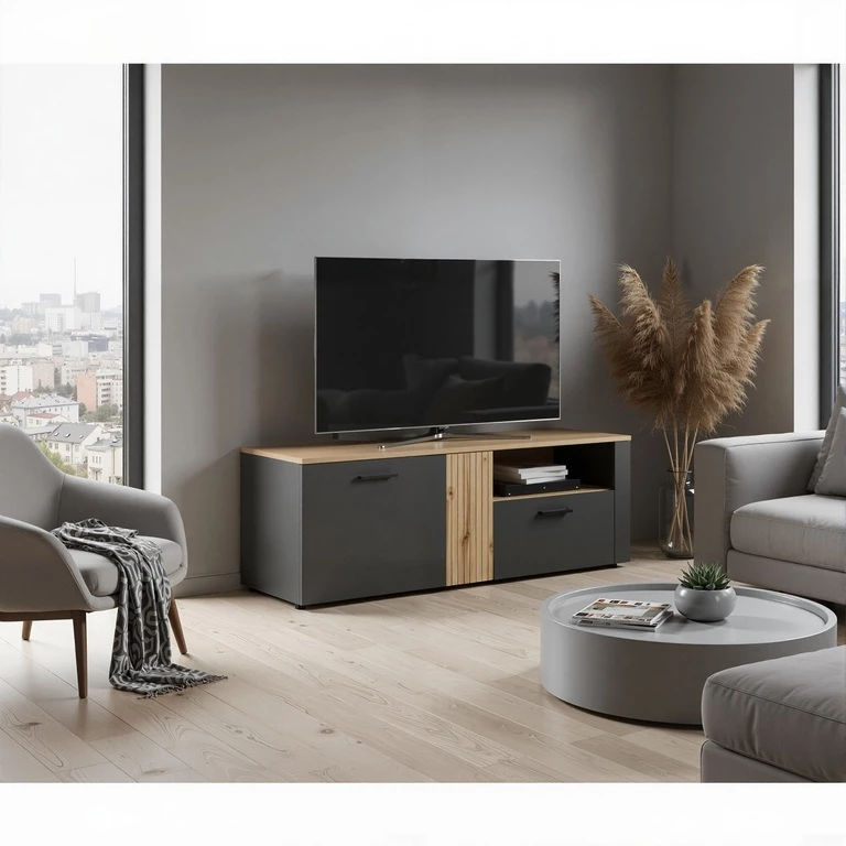 ESTEBAN TV cabinet 2d1s graphite / oak evok