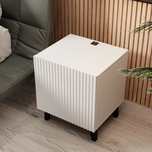 PAPHOS WHITE BEDSIDE CABINETS WITH CHARGER