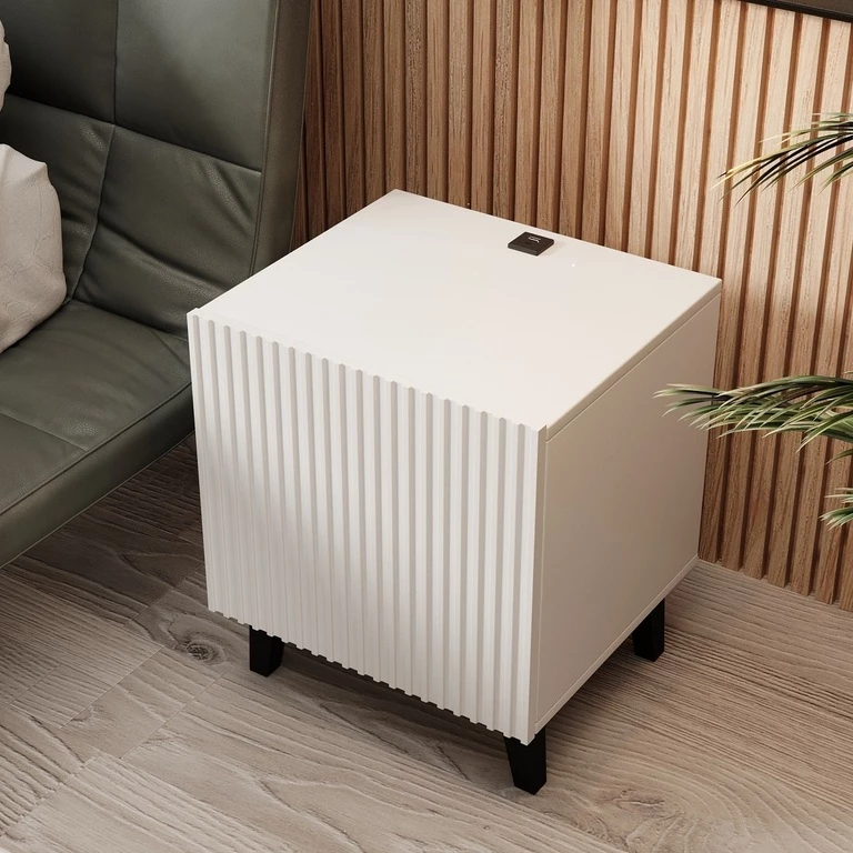 PAPHOS WHITE BEDSIDE CABINETS WITH CHARGER