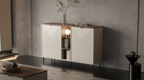 EVO chest of drawers with 2D shelves, cashmere/Castello oak