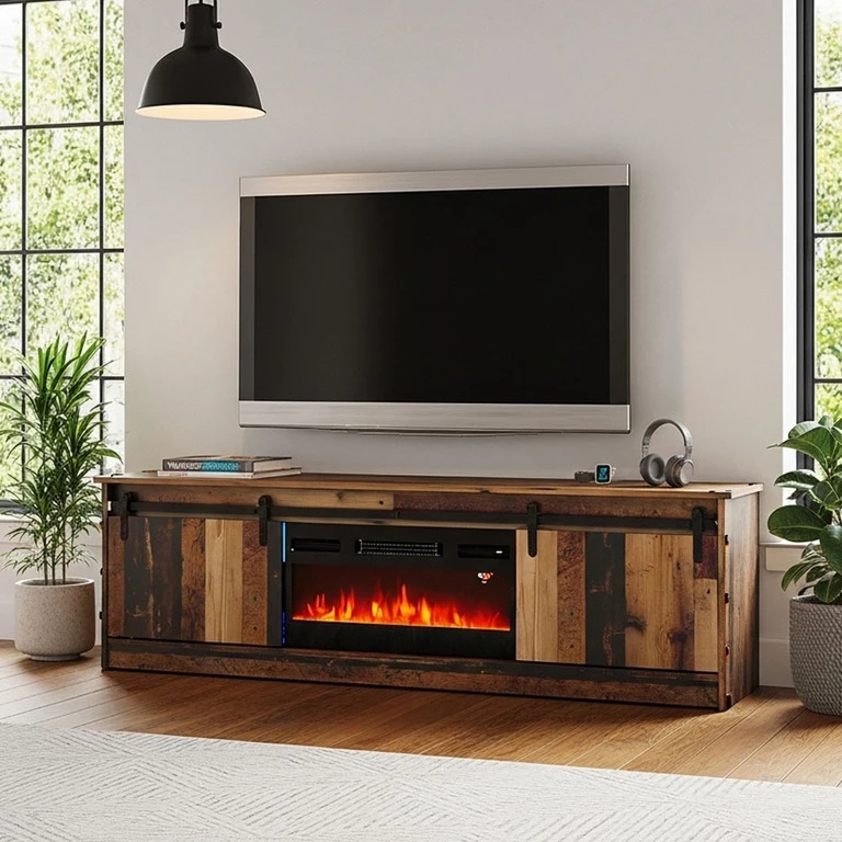 GRANERO Old wooden TV cabinet with fireplace