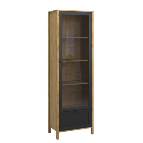 BRENT 1-in-1 display cabinet, faux oak color, gold/black