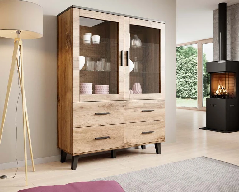 LOTTA WOTAN 120 - display cabinet on legs with 2 doors and 4 drawers
