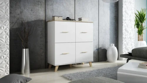 LOTTA WHITE 110 – chest of drawers on legs with 4 doors