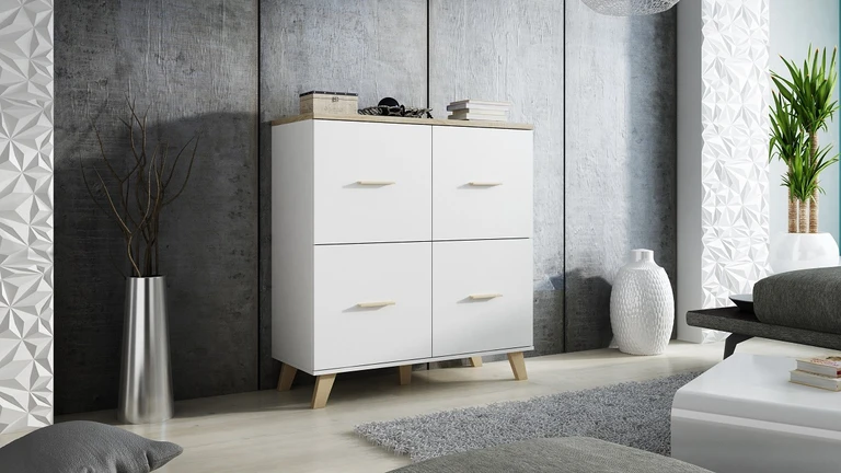 LOTTA WHITE 110 - chest of drawers on legs with 4 doors