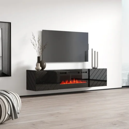 LUXURY BLACK GLOSSY TV WITH FIREPLACE
