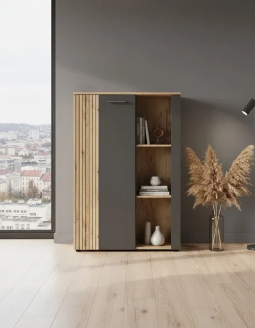 ESTEBAN low display cabinet 2d1w graphite / oak evok