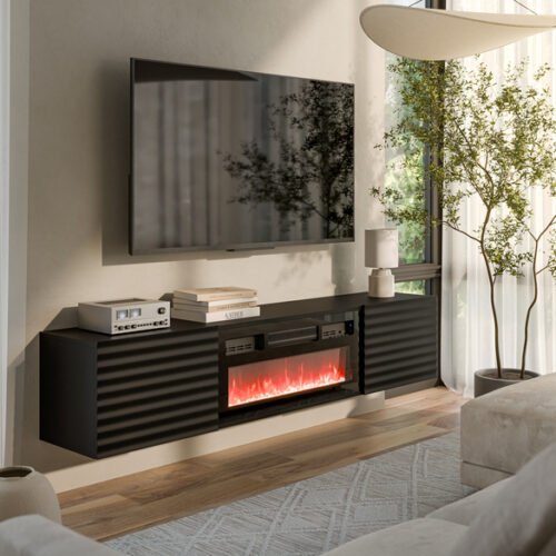 TULA black TV + electric fireplace