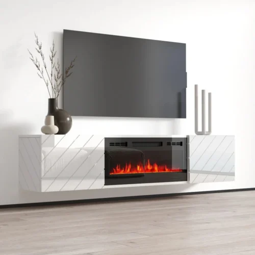 LUXE RTV WHITE GLOSSY STRONG STOVE WITH FIREPLACE