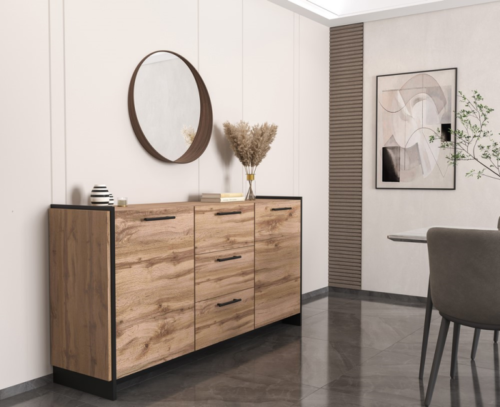 AMINO chest of drawers, 2 drawers, 3 pcs., wotan oak / black