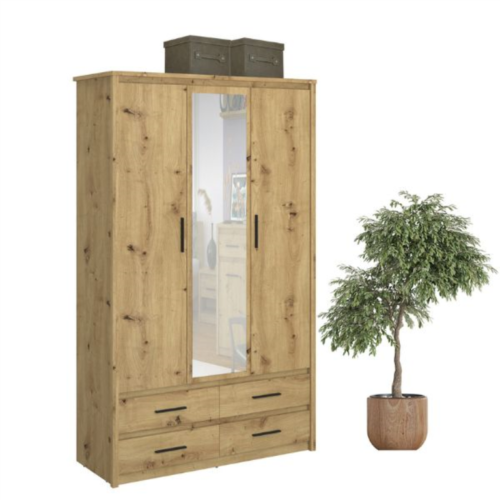 AYSON wardrobe with mirror, 3d4s, oak color