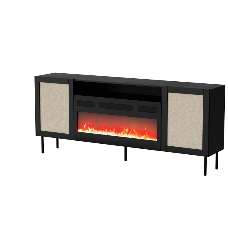 Jute chest of drawers with fireplace, black, EF