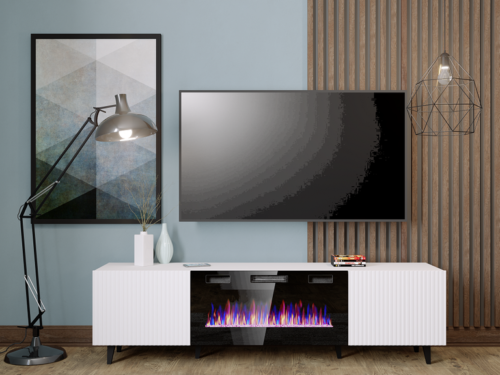 PAFOS TV cabinet 180 cm white with fireplace
