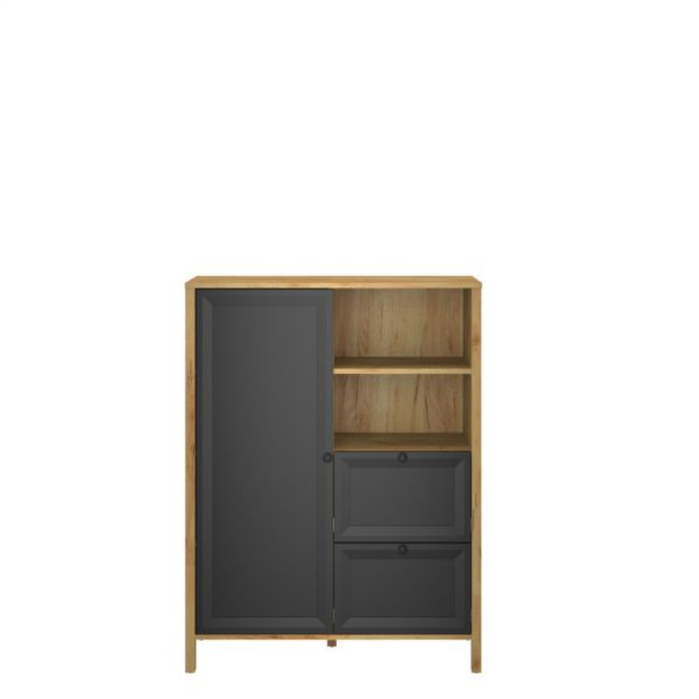 BRENT chest of drawers, 1 drawer, 2 pcs., oak color, gold/black