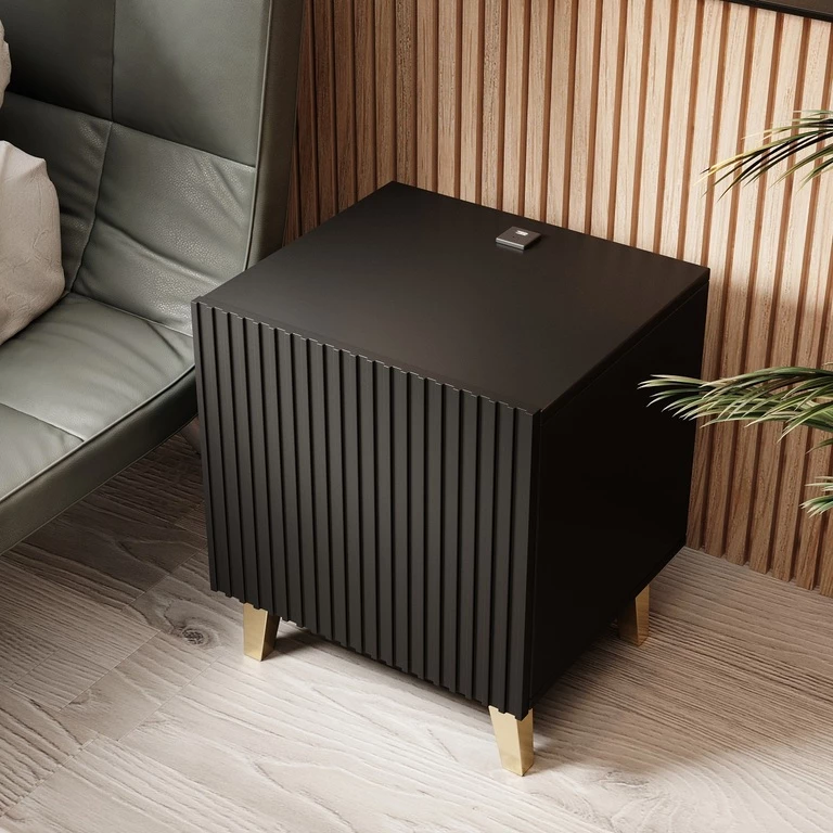 PAFO BLACK BEDSIDE TABLE WITH CHARGER