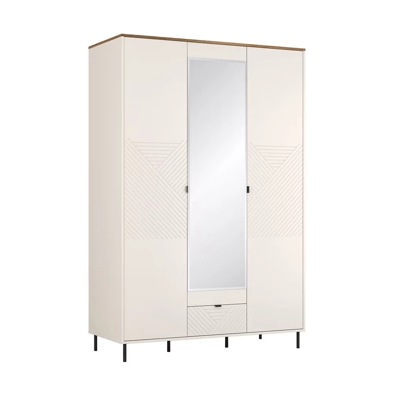 EVO wardrobe with mirror, 3d1s, cashmere/Castello oak