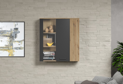 ESTEBAN hanging display case, 2 pcs., 1 pc., graphite color / oak color, evok