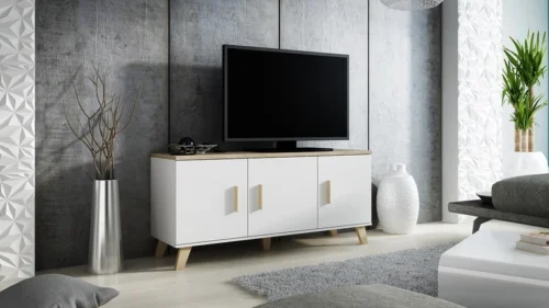 LOTTA WHITE 150 – chest of drawers on legs with 3 doors
