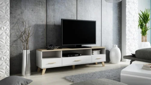 LOTTA WHITE 180 – TV cabinet on legs with 3 drawers