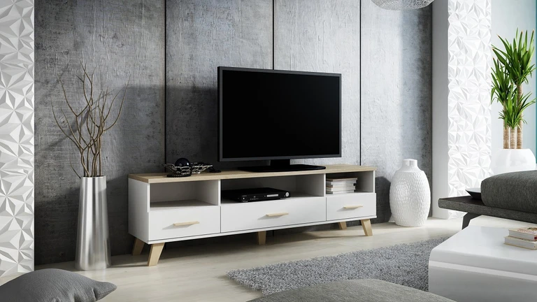 LOTTA WHITE 180 - TV cabinet on legs with 3 drawers