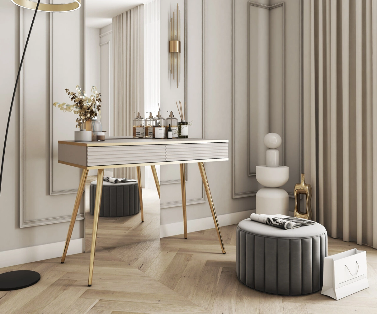 Oro T102 Beige Grooved MDF Dressing Table with Drawers - Image 3