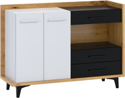 BOX 02 furniture, large chest of drawers for living room, artistic, white, black