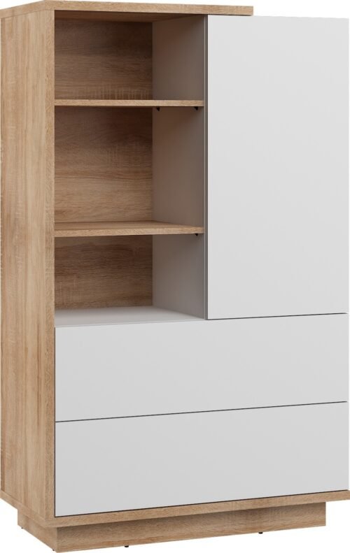 HYBRID 17 low bookcase with drawers and shelves, Sonoma oak, white gloss colorHYBRID