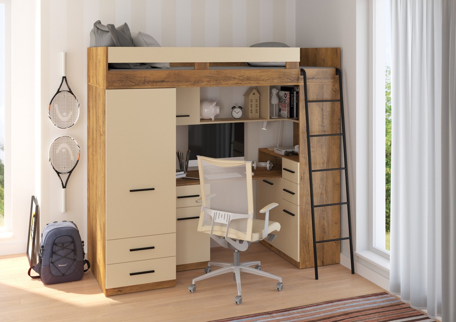 SMYK P mezzanine without mat, burgundy oak / cream color