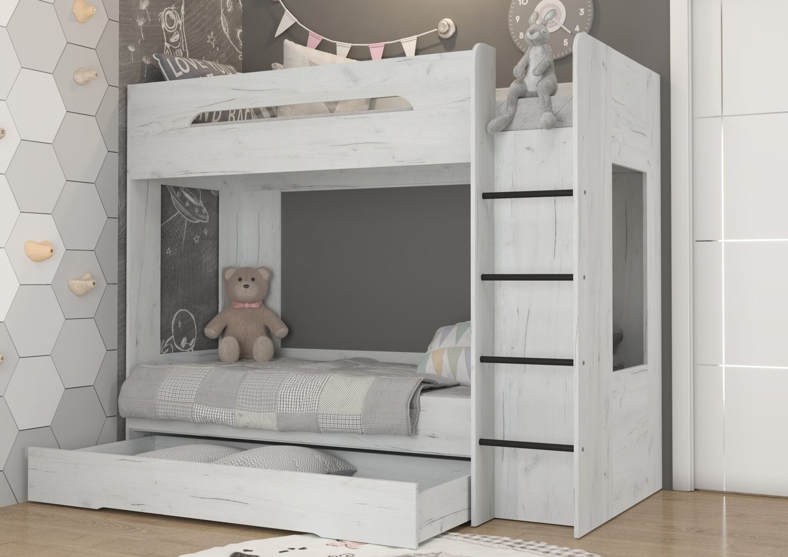 Children's bunk bed for youth, 2 persons, 80x200, BLIN, oak color, white - Image 5