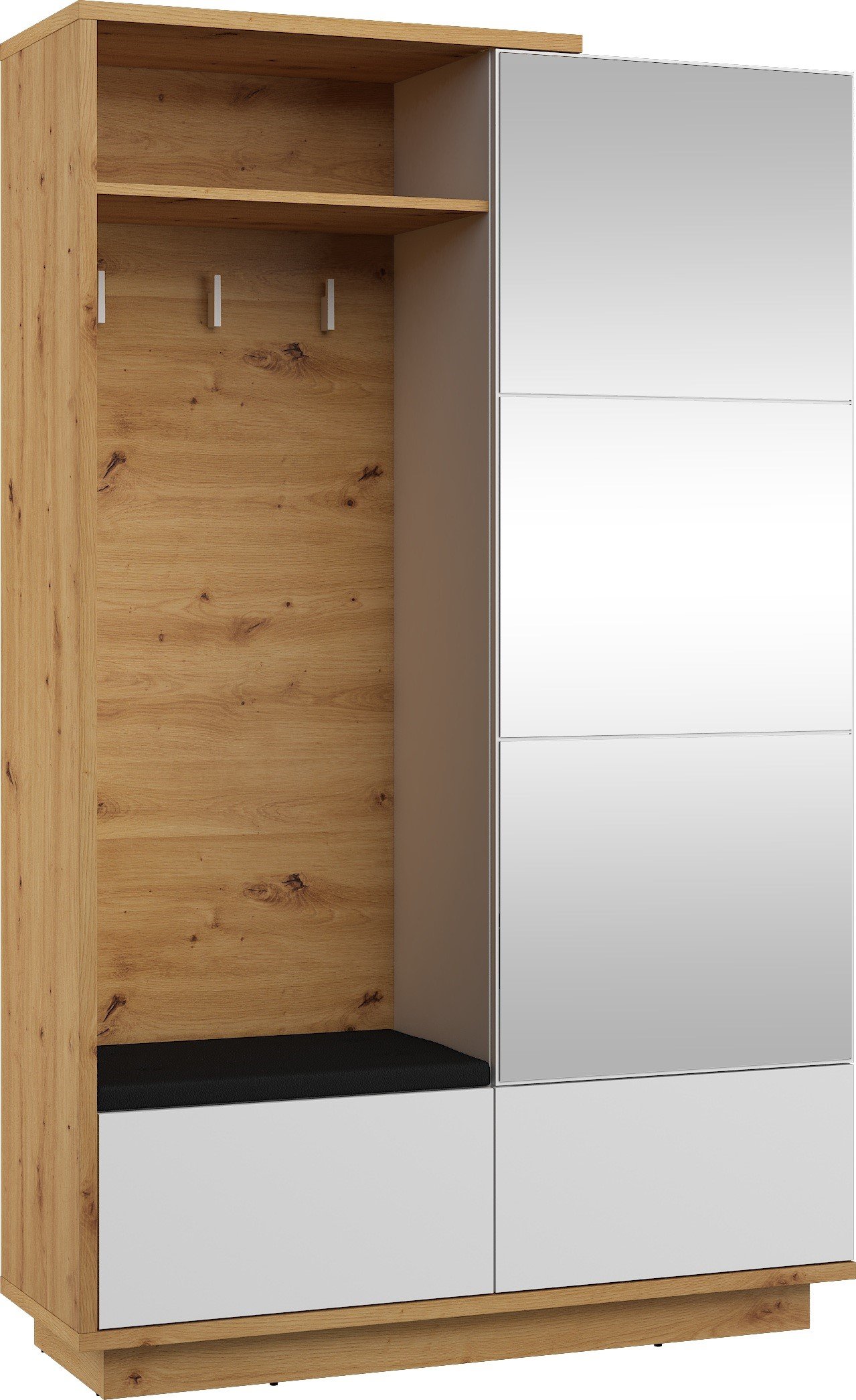 HYBRID 16-piece hallway cabinet with seat, oak, glossy white colorHYBRID