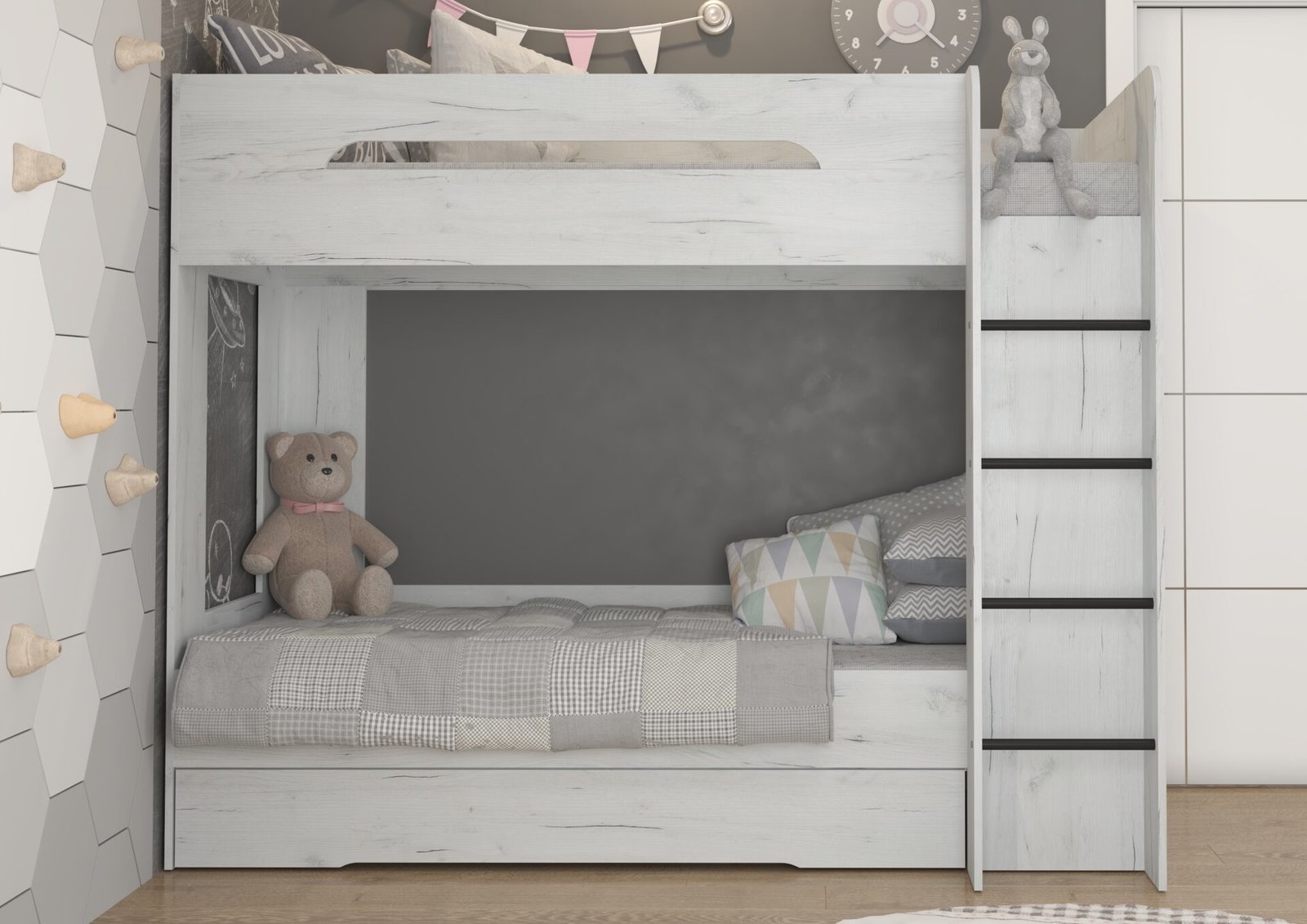 Children's bunk bed for youth, 2 persons, 80x200, BLIN, oak color, white - Image 4