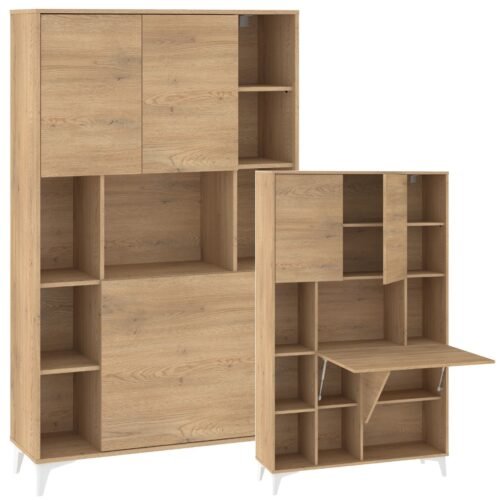 MEGAN 2-piece furniture bookshelf + folding table, cremona oak
