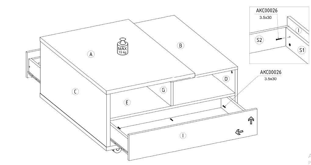 HYBRID 11 coffee table with drawers, black and white glossyHYBRID - Image 3
