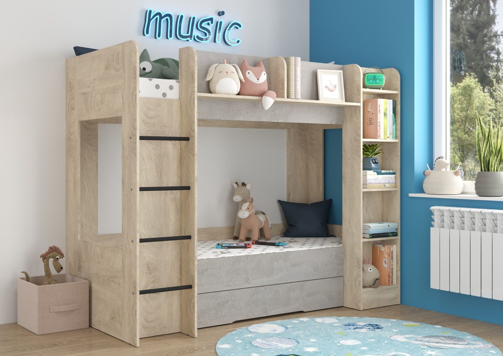 Children's bunk bed for youth, for 2 persons, 80x200, EVEST, edges, concrete, size - Image 3