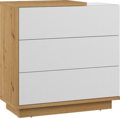 HYBRID 09 furniture chest of drawers for living room, bedroom, artistic oak color, white polishedHYBRID