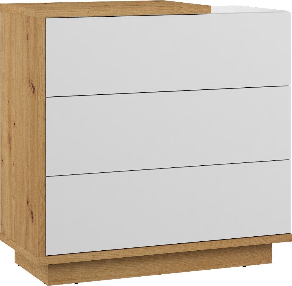 HYBRID 09 furniture chest of drawers for living room, bedroom, artistic oak color, white polishedHYBRID