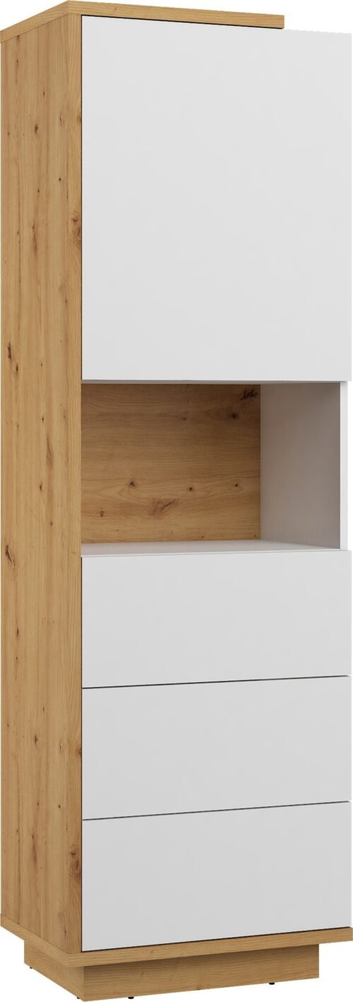 HYBRID 18 furniture, high shelf with drawers, door, shelf, oak products, whiteHYBRID