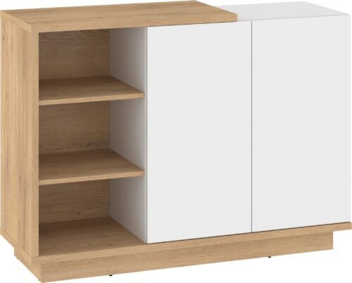 HYBRID 05 furniture, chest of drawers with doors and shelves, cremona oak, white glossy colorHYBRID