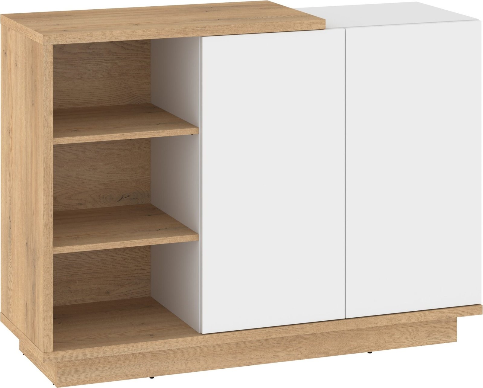 HYBRID 05 furniture, chest of drawers with doors and shelves, cremona oak, white glossy colorHYBRID