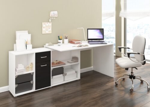 BEAT L height-adjustable corner table, white, black, connector